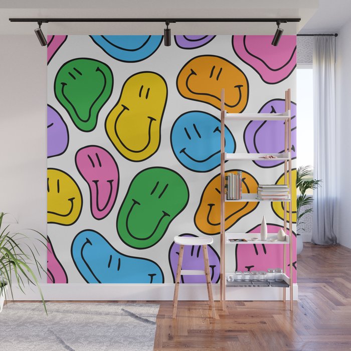 Colorful smiling happy face cartoon pattern Wall Mural Gallery Image 1