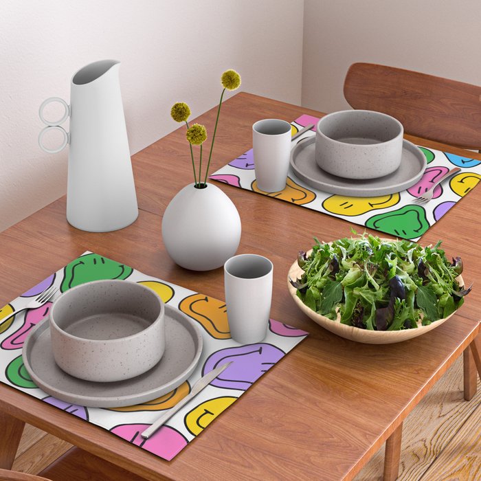 Colorful smiling happy face cartoon pattern Placemat Gallery Image 2