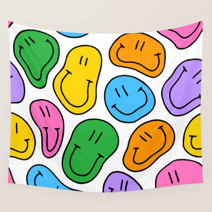 Colorful smiling happy face cartoon pattern Wall Tapestry Gallery Image 1