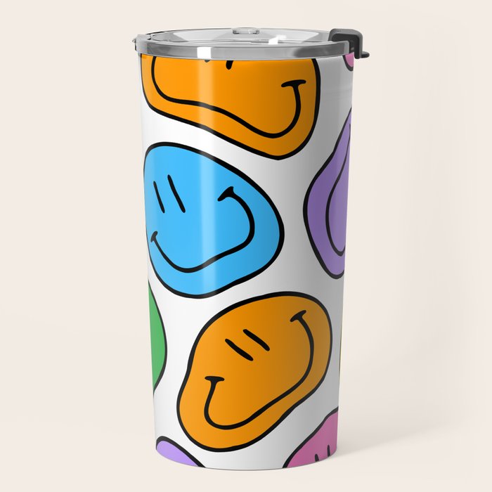 Colorful smiling happy face cartoon pattern Travel Mug Gallery Image 2