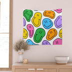 Colorful smiling happy face cartoon pattern Wall Tapestry Gallery Image 2