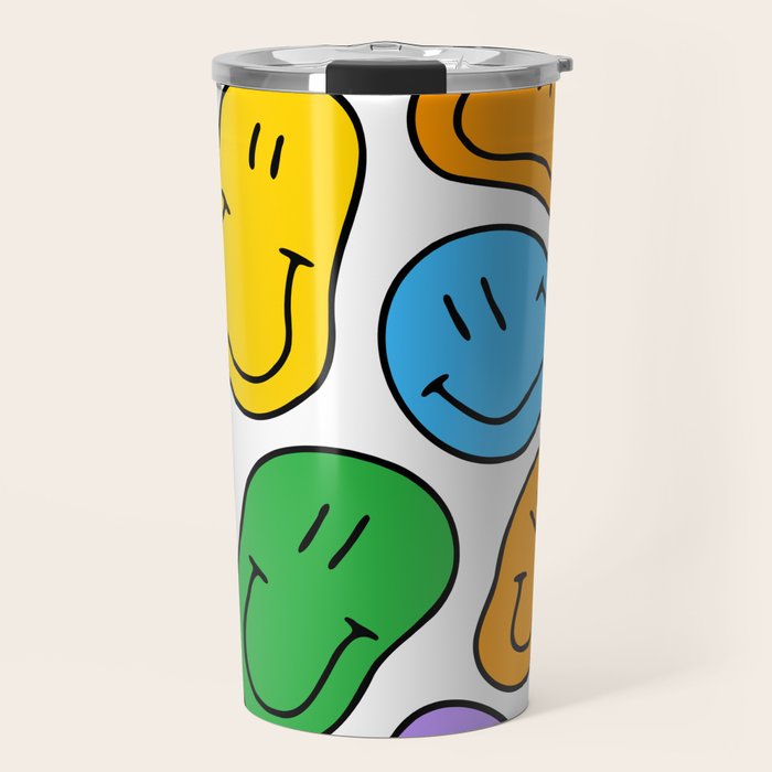 Colorful smiling happy face cartoon pattern Travel Mug Gallery Image 1