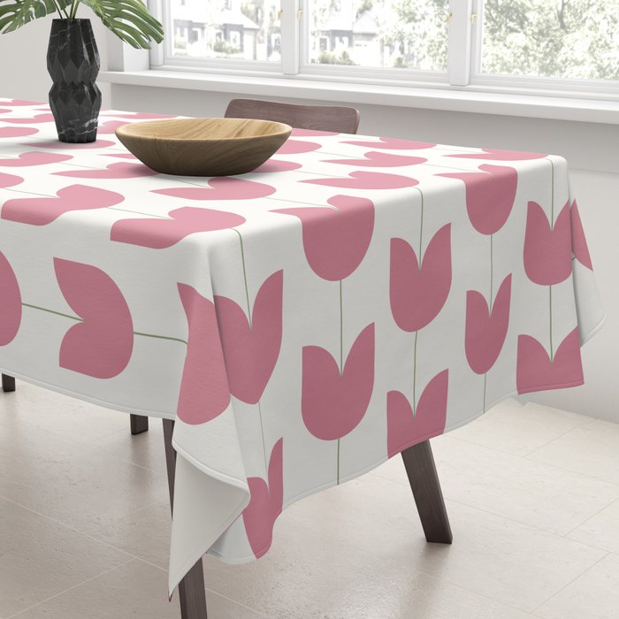 Spring Tulips VII Pink Mid Century Flowers Tablecloth Gallery Image 3
