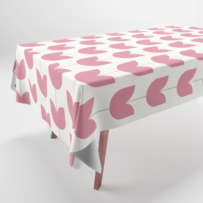 Spring Tulips VII Pink Mid Century Flowers Tablecloth Gallery Image 1