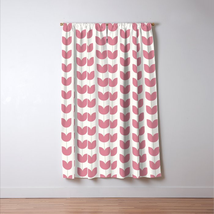 Spring Tulips VII Pink Mid Century Flowers Window Curtain Gallery Image 3