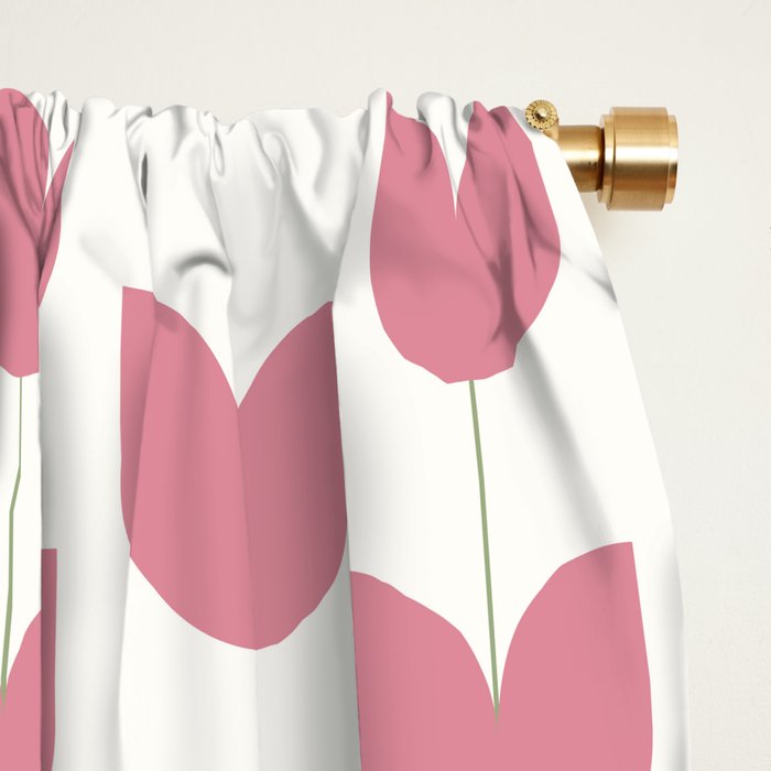 Spring Tulips VII Pink Mid Century Flowers Window Curtain Gallery Image 2