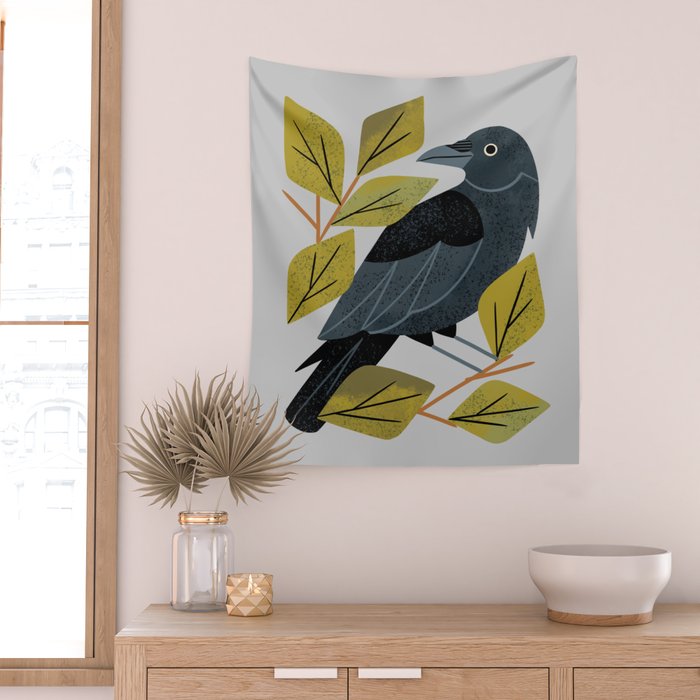 Perching Raven Wall Tapestry Gallery Image 2