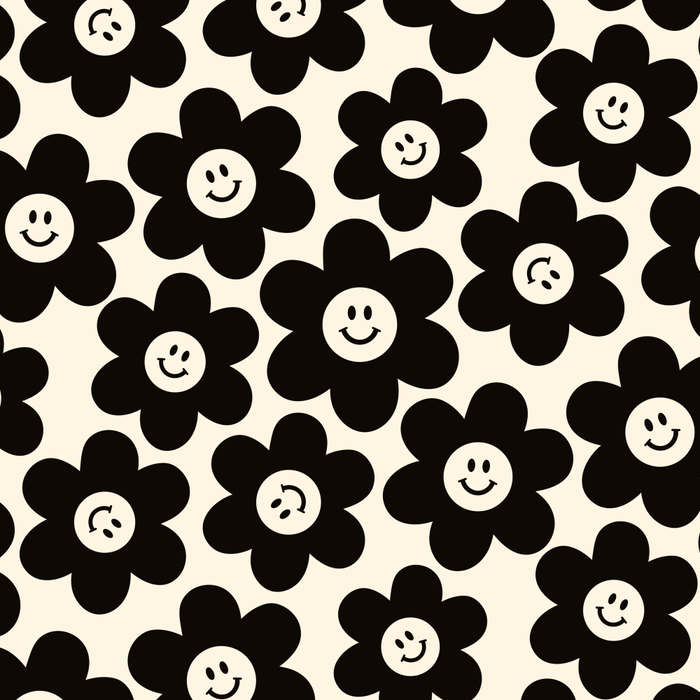Retro Black & White Smiley Flower Pattern Coffee Mug Gallery Image 2