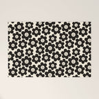 Retro Black & White Smiley Flower Pattern Welcome Mat Gallery Image 1