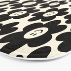 Retro Black & White Smiley Flower Pattern Bath Mat Gallery Image 3
