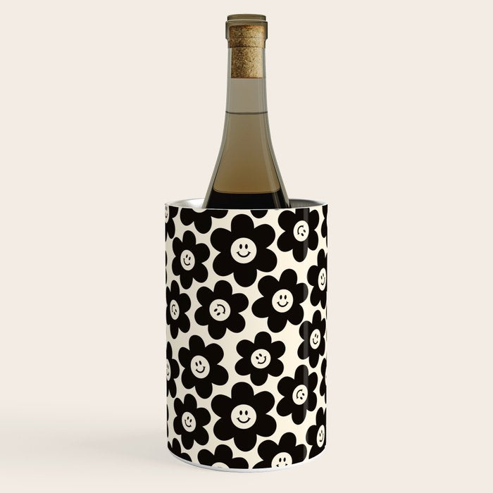 Retro Black & White Smiley Flower Pattern Wine Chiller Gallery Image 2