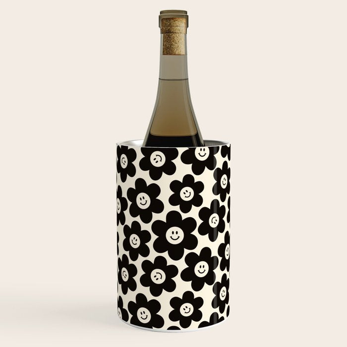 Retro Black & White Smiley Flower Pattern Wine Chiller Gallery Image 1
