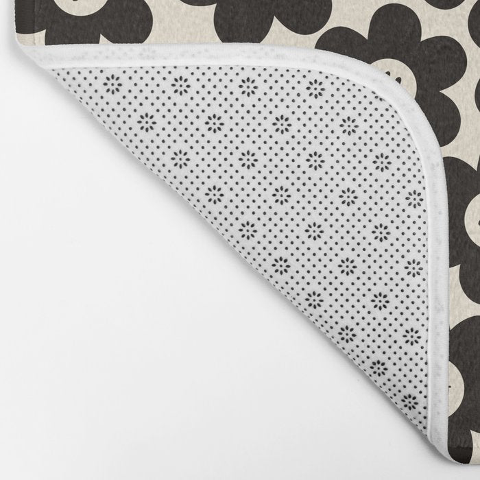 Retro Black & White Smiley Flower Pattern Bath Mat Gallery Image 2