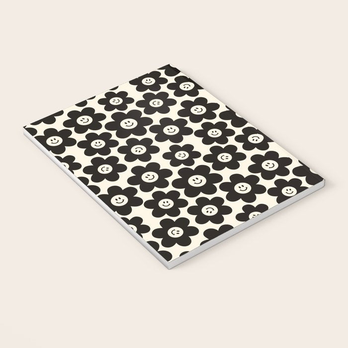 Retro Black & White Smiley Flower Pattern Notebook Gallery Image 3