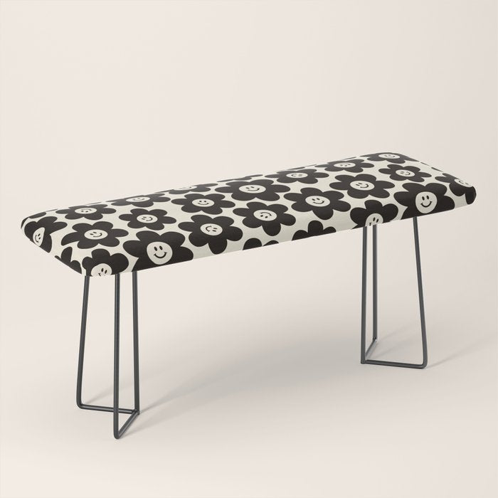 Retro Black & White Smiley Flower Pattern Bench Gallery Image 1