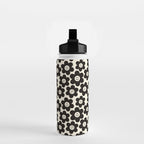Retro Black & White Smiley Flower Pattern Water Bottle Gallery Image 2