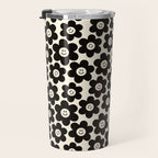 Retro Black & White Smiley Flower Pattern Travel Mug Gallery Image 3