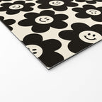 Retro Black & White Smiley Flower Pattern Welcome Mat Gallery Image 2
