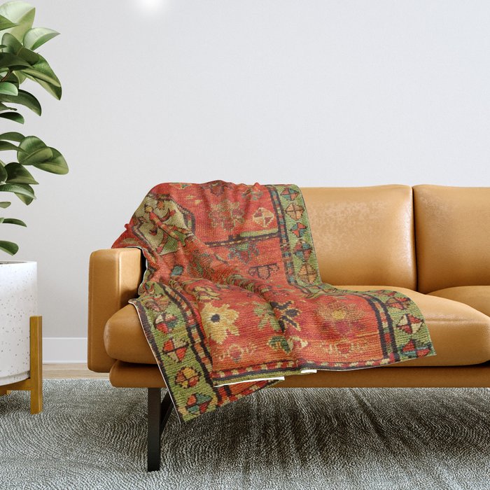 Antique Caucasian Floral Rug Print Throw Blanket Gallery Image 1