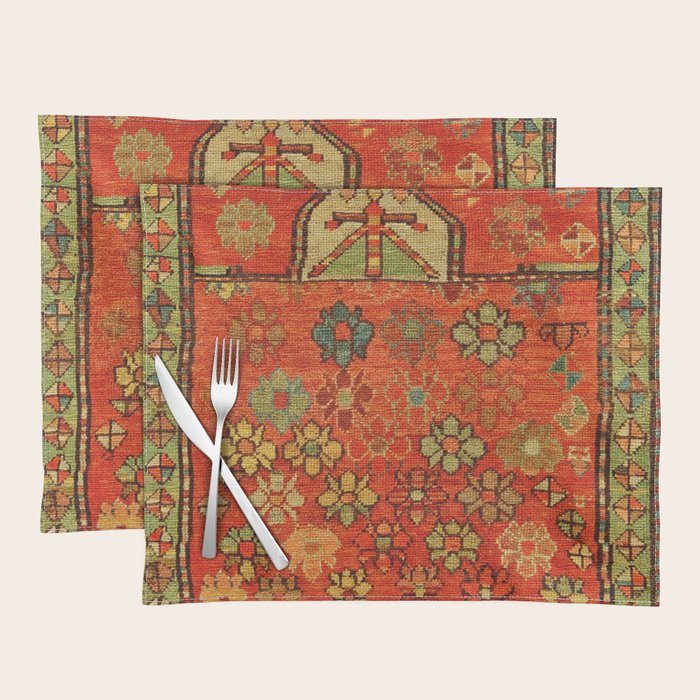 Antique Caucasian Floral Rug Print Placemat Gallery Image 1