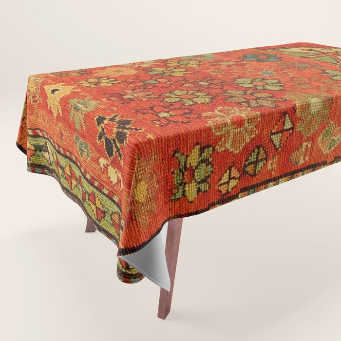 Antique Caucasian Floral Rug Print Tablecloth Gallery Image 1