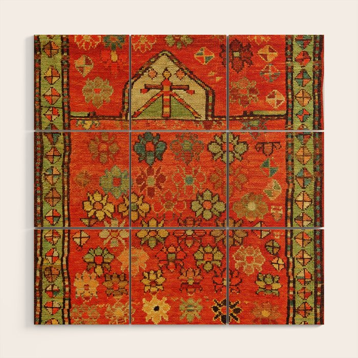 Antique Caucasian Floral Rug Print Wood Wall Art Gallery Image 1