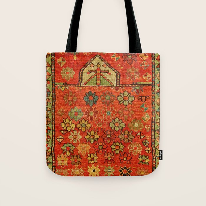 Antique Caucasian Floral Rug Print Tote Bag Gallery Image 1
