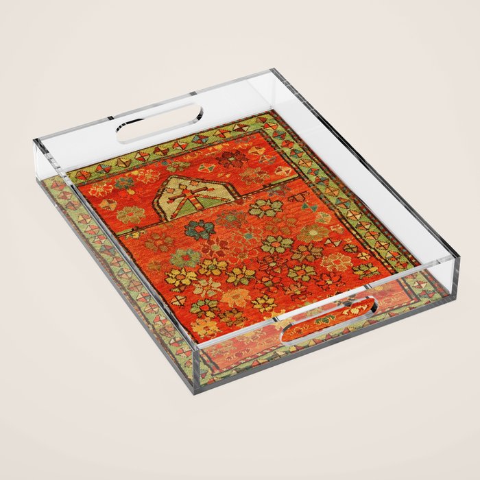 Antique Caucasian Floral Rug Print Acrylic Tray Gallery Image 1