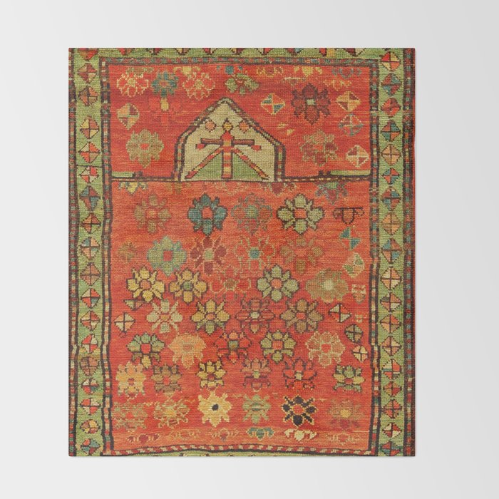 Antique Caucasian Floral Rug Print Throw Blanket Gallery Image 2