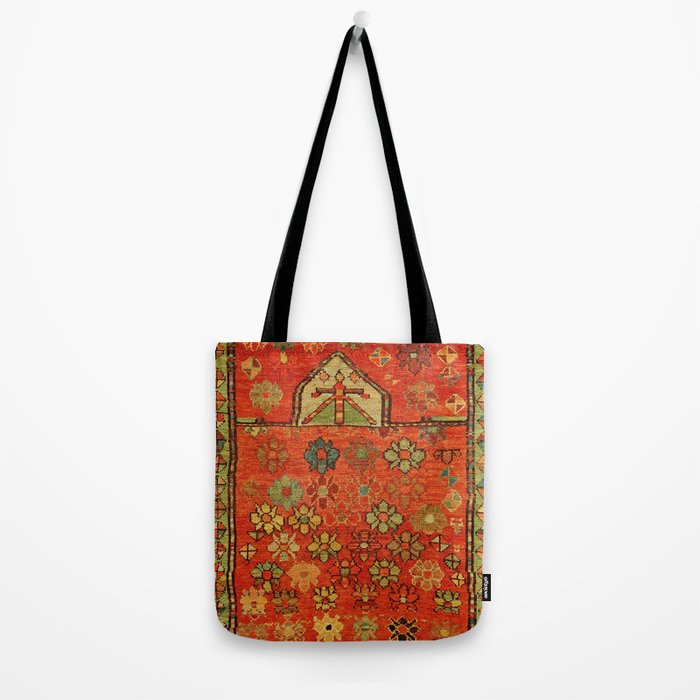 Antique Caucasian Floral Rug Print Tote Bag Gallery Image 2