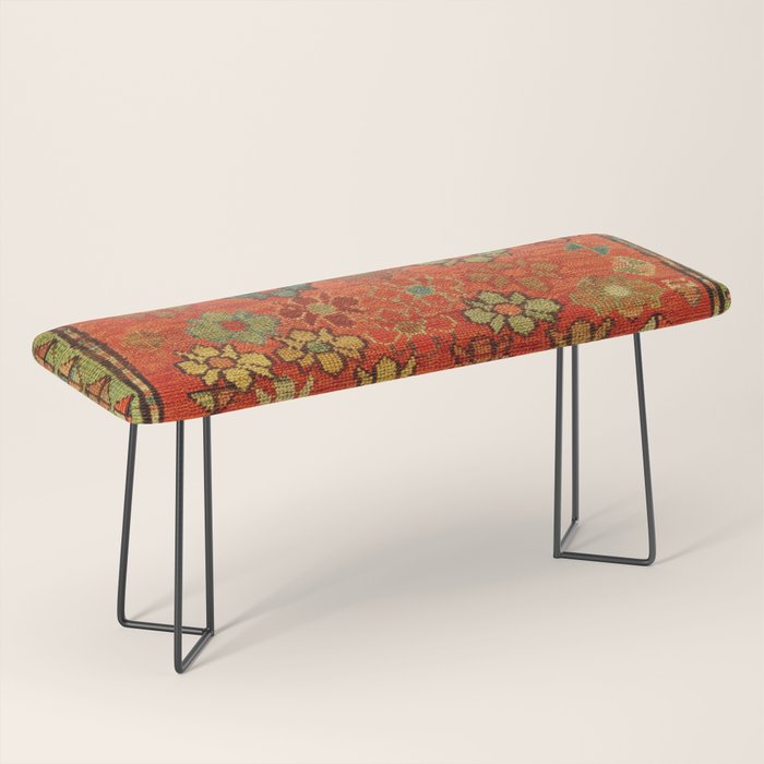Antique Caucasian Floral Rug Print Bench Gallery Image 1