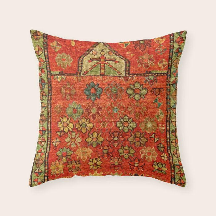 Antique Caucasian Floral Rug Print Throw Pillow Gallery Image 6