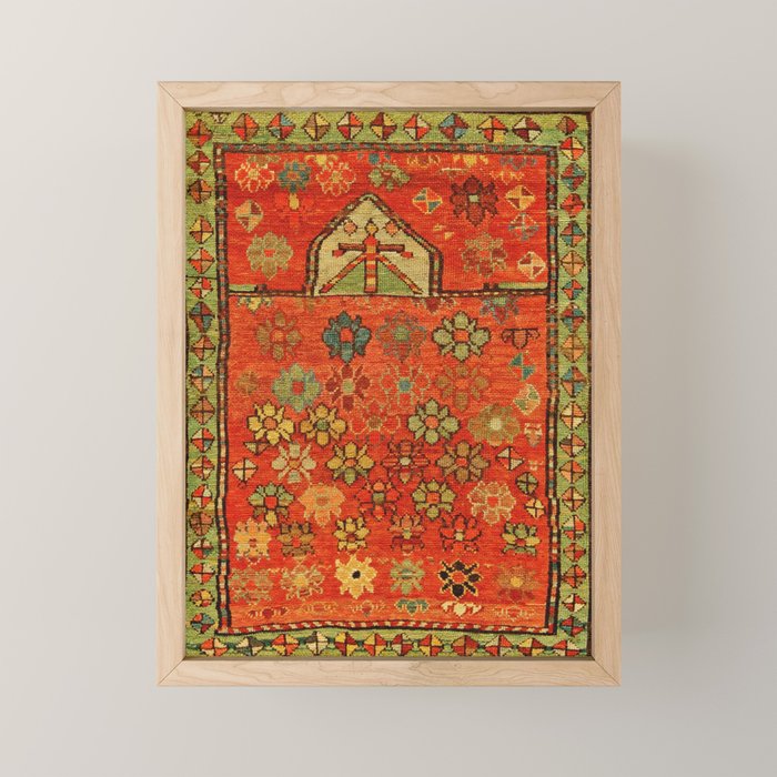 Antique Caucasian Floral Rug Print Mini Art Print Gallery Image 1