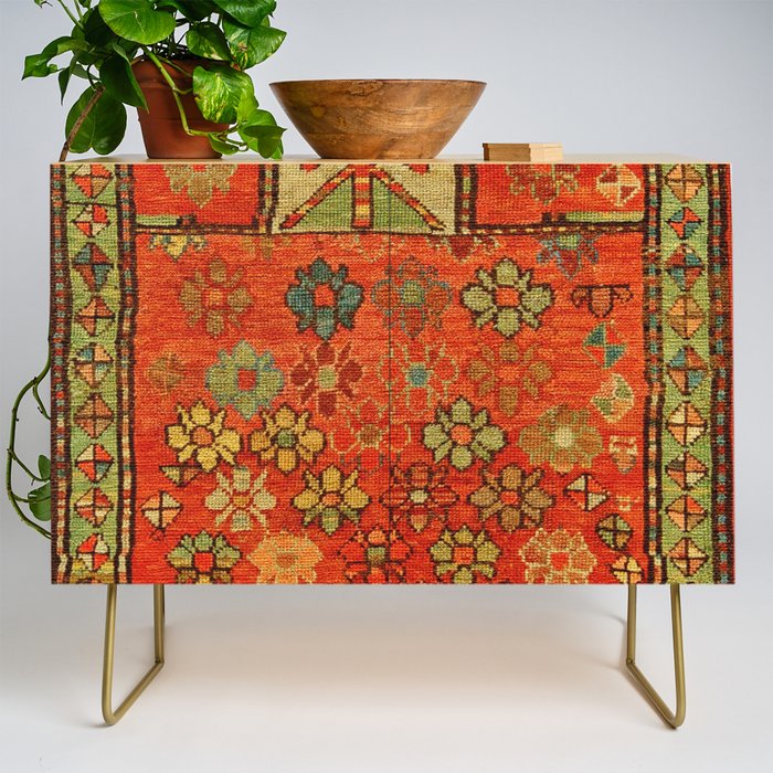Antique Caucasian Floral Rug Print Credenza Gallery Image 1