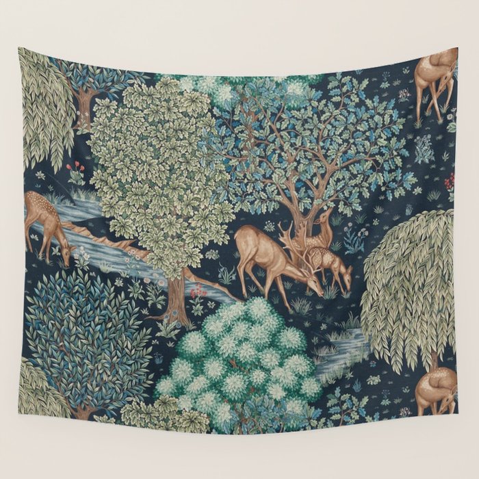 William Morris The Brook Indigo Tapestry Blue Wall Tapestry Gallery Image 1
