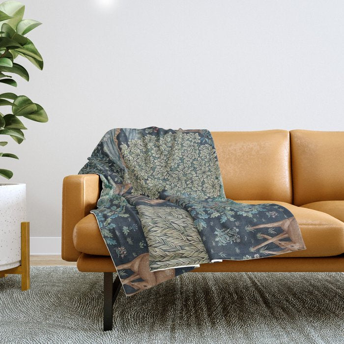 William Morris The Brook Indigo Tapestry Blue Throw Blanket Gallery Image 1