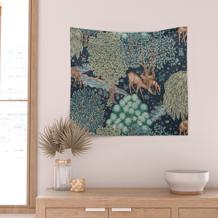 William Morris The Brook Indigo Tapestry Blue Wall Tapestry Gallery Image 2