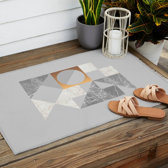 Marble Geometric Grey Outdoor Rug Gallery Image 2