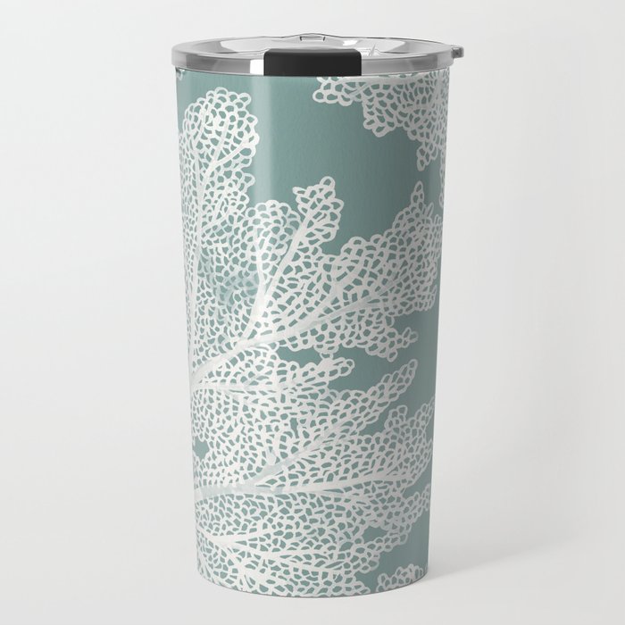 Sea Fan Coral - White on Mint Travel Mug Gallery Image 1