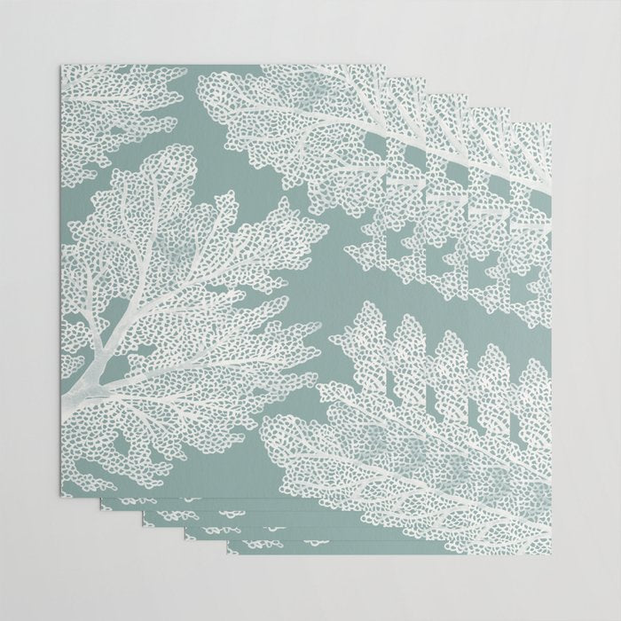 Sea Fan Coral - White on Mint Wrapping Paper Gallery Image 3