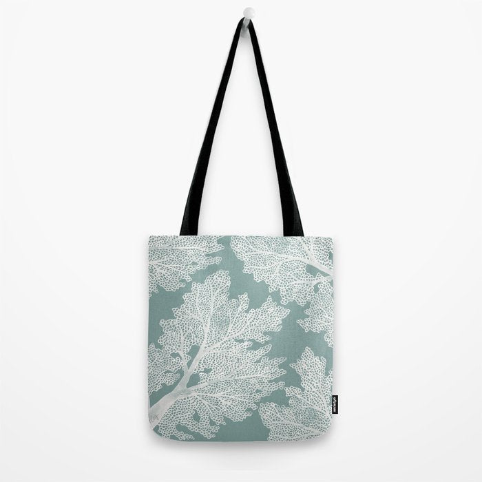 Sea Fan Coral - White on Mint Tote Bag Gallery Image 2