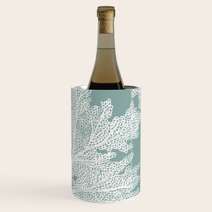 Sea Fan Coral - White on Mint Wine Chiller Gallery Image 1
