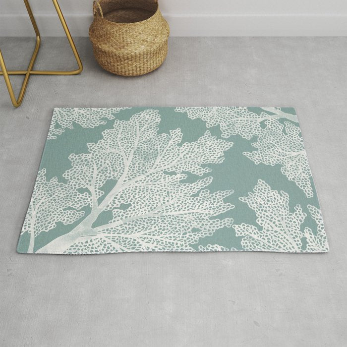 Sea Fan Coral - White on Mint Rug Gallery Image 1