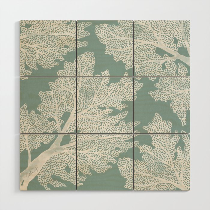 Sea Fan Coral - White on Mint Wood Wall Art Gallery Image 1