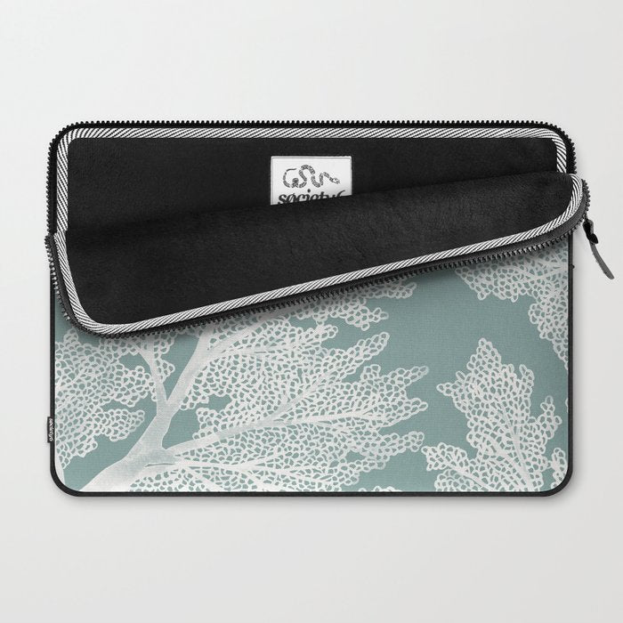 Sea Fan Coral - White on Mint Laptop Sleeve Gallery Image 2