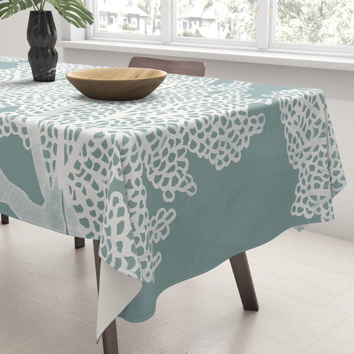 Sea Fan Coral - White on Mint Tablecloth Gallery Image 3