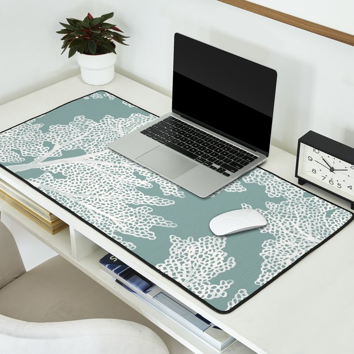 Sea Fan Coral - White on Mint Desk Mat Gallery Image 2