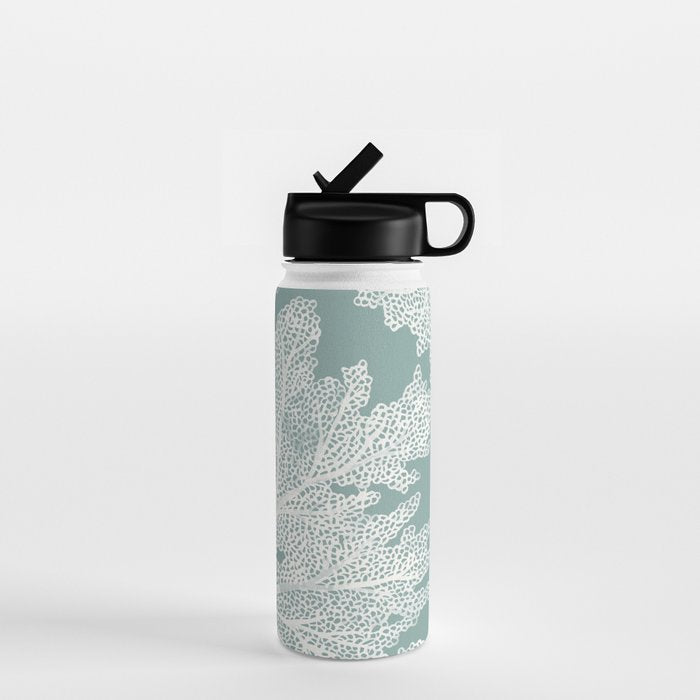 Sea Fan Coral - White on Mint Water Bottle Gallery Image 1