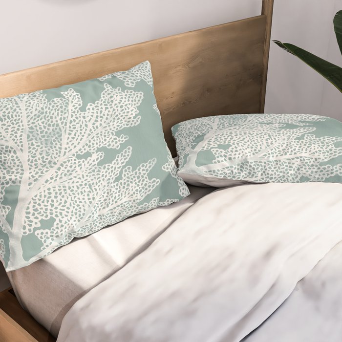 Sea Fan Coral - White on Mint Pillow Sham Gallery Image 2
