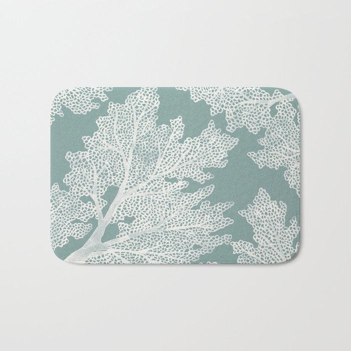 Sea Fan Coral - White on Mint Bath Mat Gallery Image 1